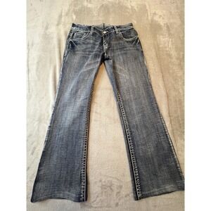 Wired Heart Womens Jeans Size 32 Blue Bootcut Embroidered Cross Pocket Stretch